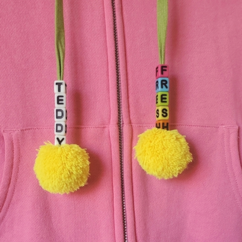 Teddy Fresh Pom-Pom Beaded Drawstrings Zip Hoodie